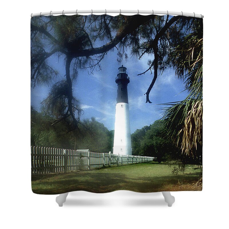 Light Shower Curtain featuring the photograph Hunting Island Lighthouse Sc by Skip Willits