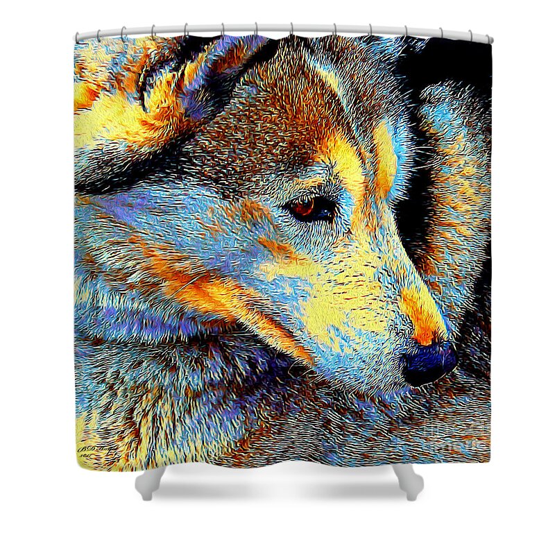 Dogs Shower Curtain featuring the digital art Husky Up Close by DB Hayes