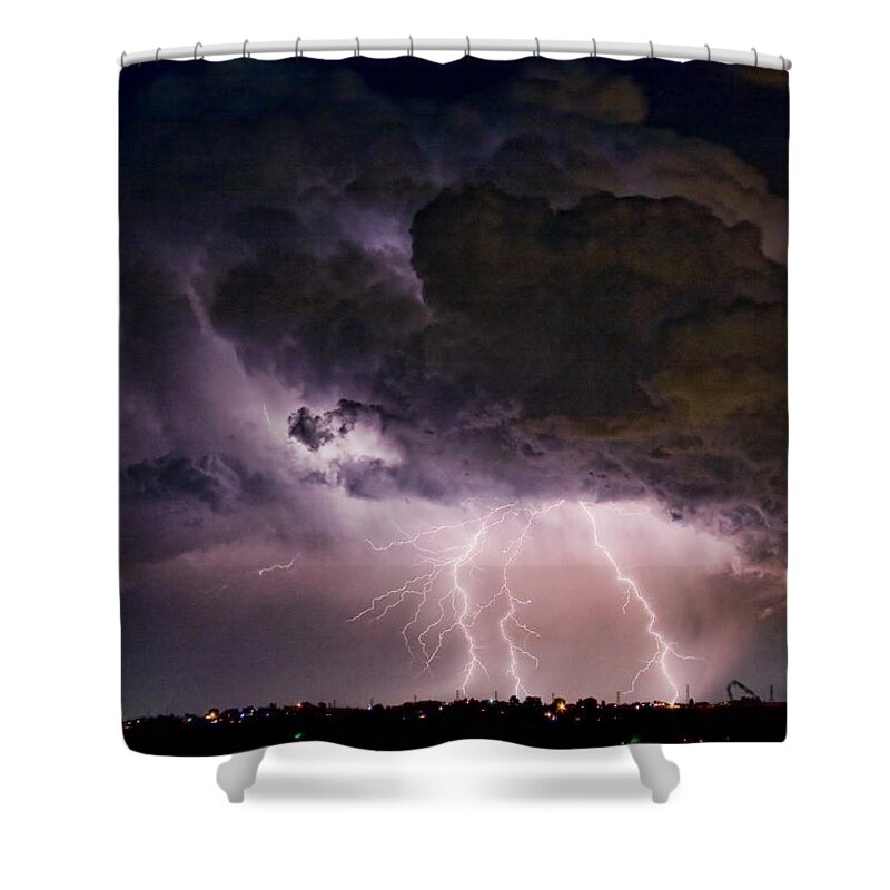 Lightning Shower Curtain featuring the photograph HWY 52 - HWY 287 Lightning Storm Image 29 by James BO Insogna