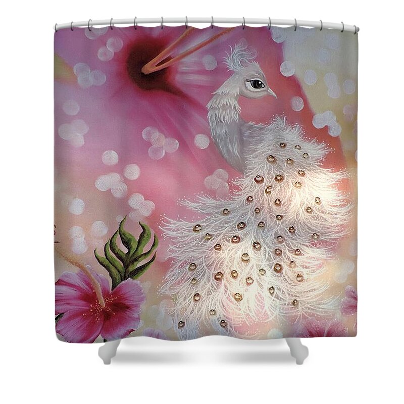 Peacock Shower Curtain featuring the painting HybisKing by Dianna Lewis