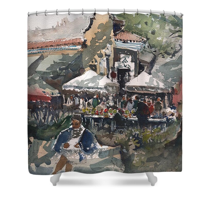 Lanscape Shower Curtain featuring the painting Hyde Parke Sunday Market 3 Tampa by Gaston McKenzie