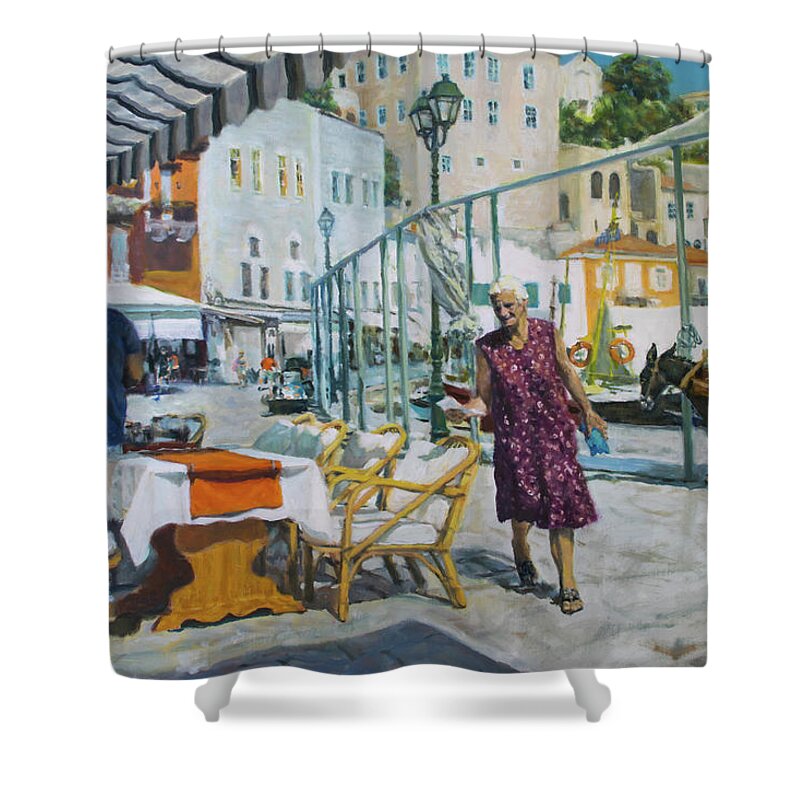 Hydra Shower Curtain featuring the painting Hydra, Greece No. 2 by Kerima Swain