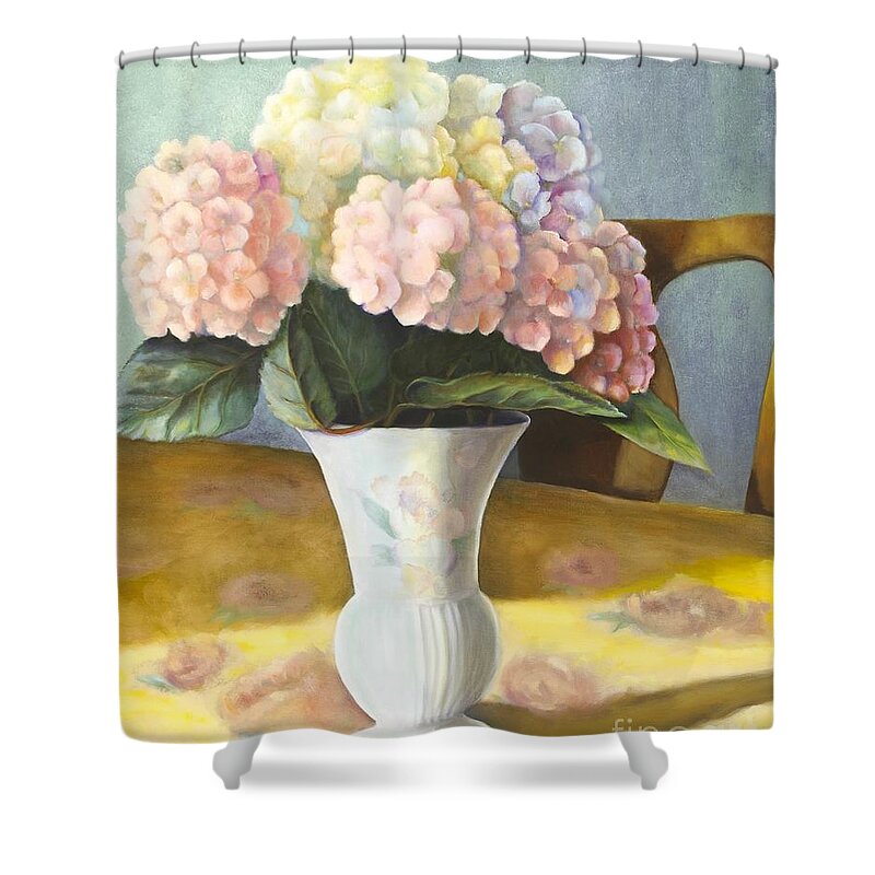Still Life Shower Curtain featuring the painting Hydrangeas by Marlene Book
