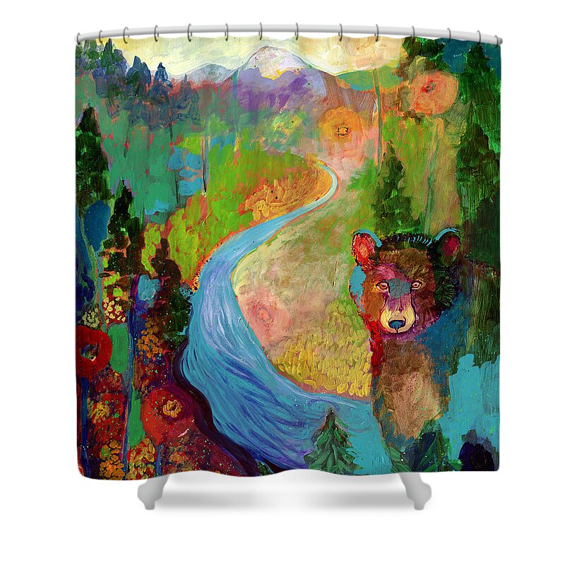 Bear Shower Curtain featuring the painting I Am The Mountain Stream by Jennifer Lommers