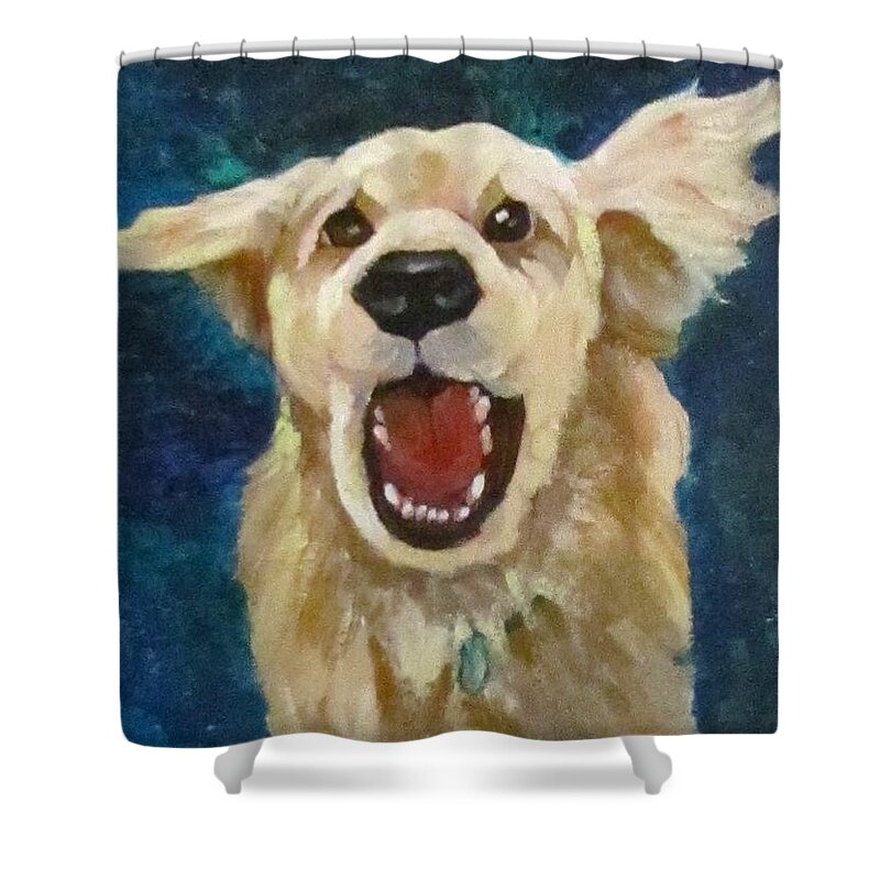 Dog Shower Curtain featuring the painting I got dis' by Barbara O'Toole