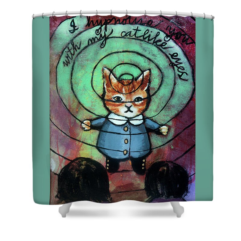 Cat Shower Curtain featuring the painting I Hypnotize You With My Catlike Eyes by Pauline Lim