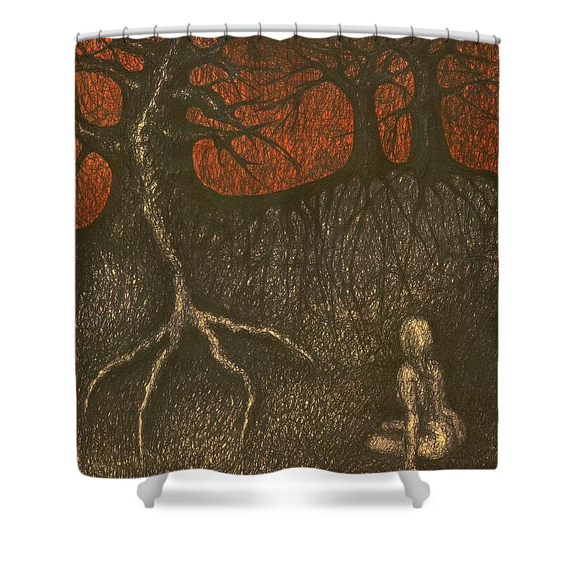 Colour Shower Curtain featuring the drawing I In Night Think About You by Wojtek Kowalski