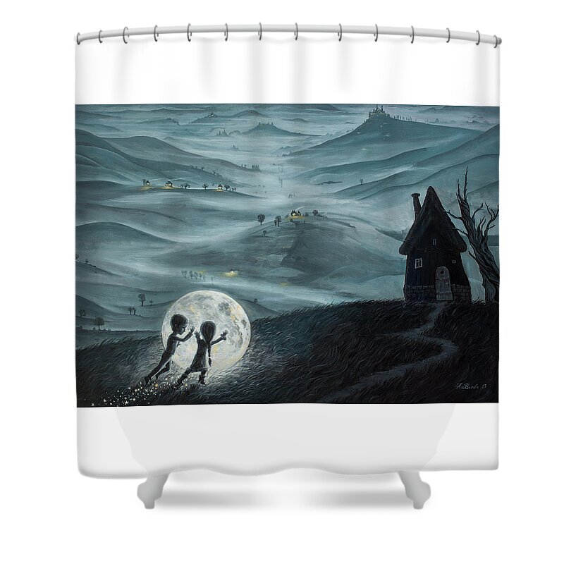 Kids Shower Curtain featuring the painting I Love Dreaming into That Dying Light by Adrian Borda