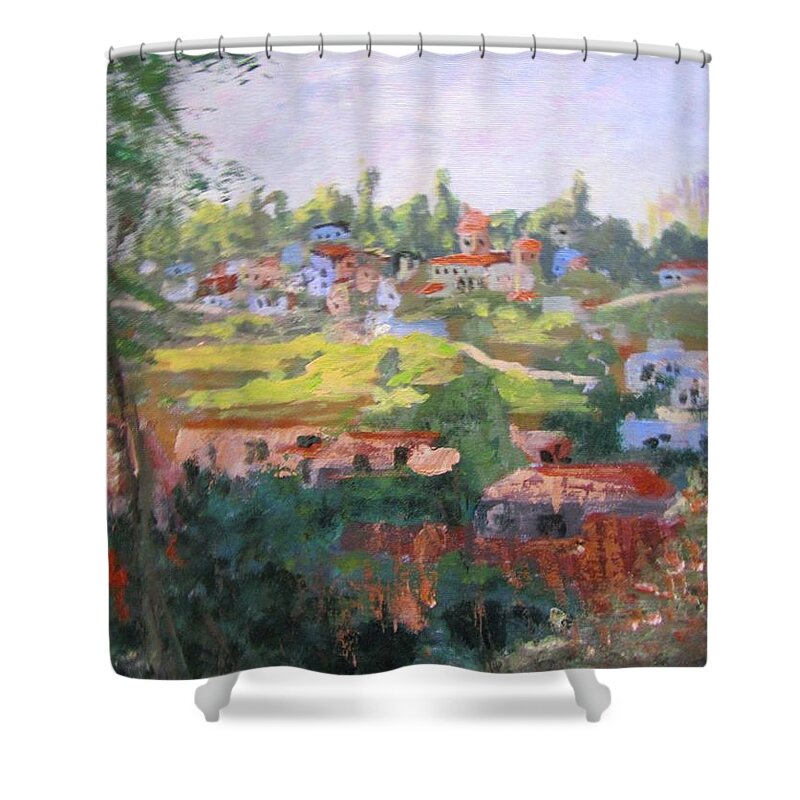 Hills Shower Curtain featuring the painting I love LA by Barbara O'Toole