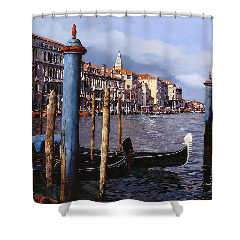 Venice Shower Curtain featuring the painting I Pali Blu Sul Canal Grande by Guido Borelli