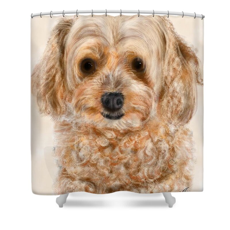 Dog Shower Curtain featuring the painting I Promise by Lois Ivancin Tavaf