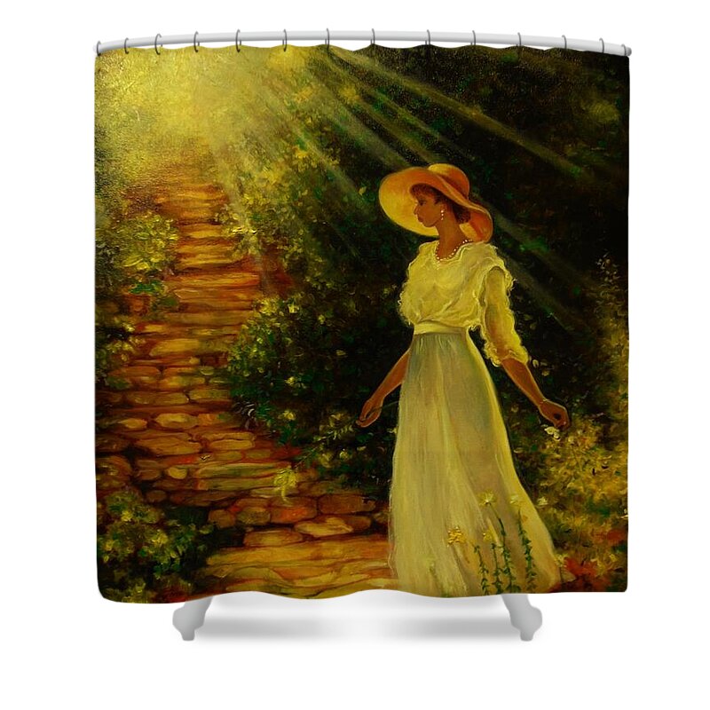 African American Landscape Picture Of A Woman Seeing The Light Shower Curtain featuring the painting I See The Light by Emery Franklin