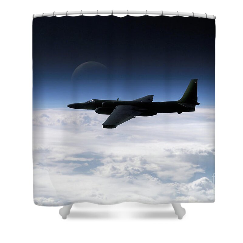 U-2 Shower Curtain featuring the digital art I Spy - U2 by Airpower Art