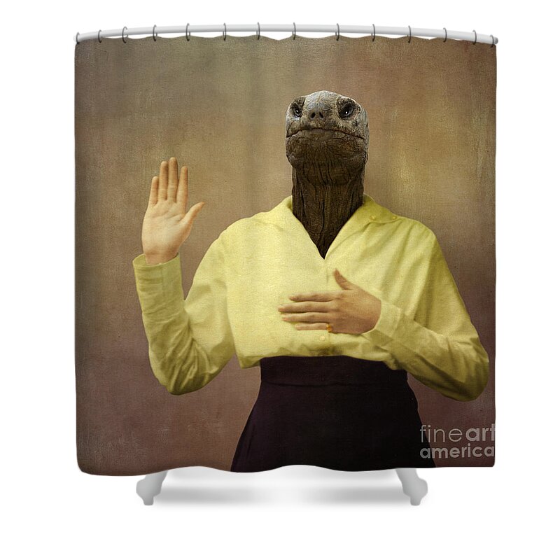 Turtle Shower Curtain featuring the photograph I swear I won't do botox anymore by Martine Roch