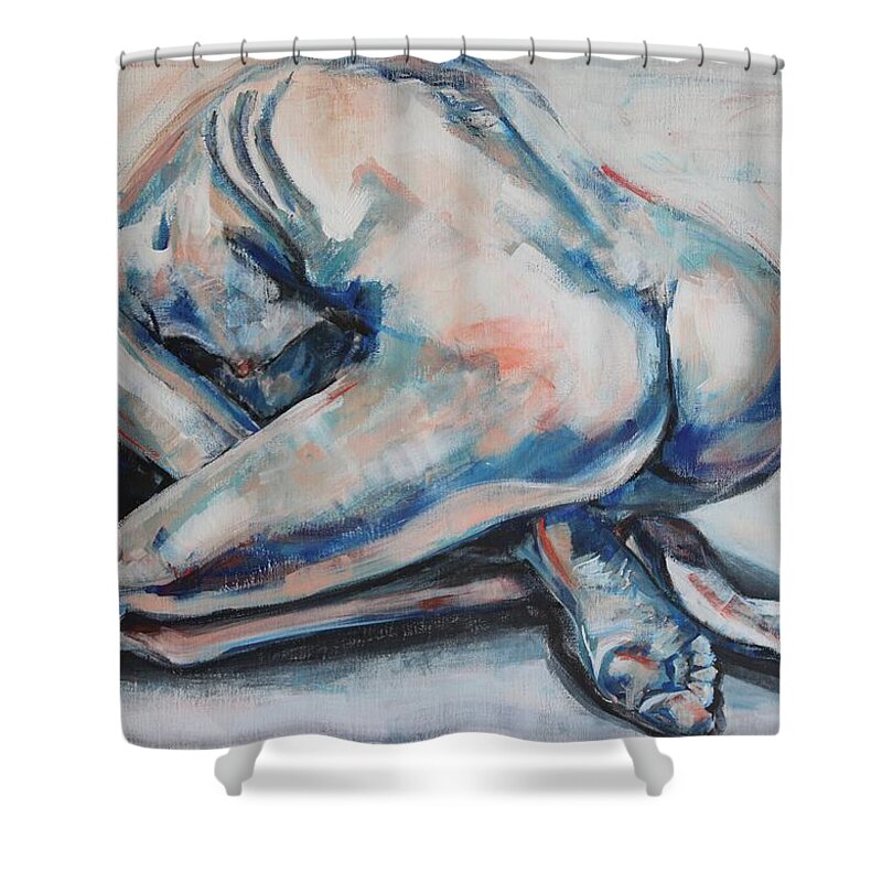 Woman Shower Curtain featuring the painting I Tell You my Sins and You Can Sharpen Your Knife by Christel Roelandt