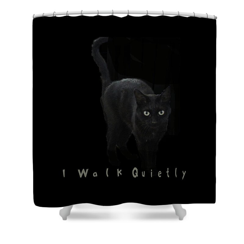 Blackcat Shower Curtain featuring the digital art I Walk Quietly by April Burton