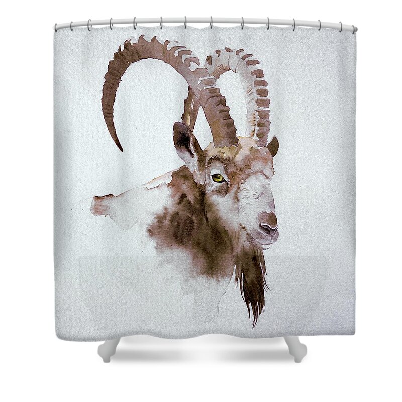 Ibex Shower Curtain featuring the painting Ibex by Attila Meszlenyi
