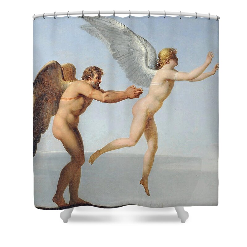 Charles Paul Landon Shower Curtain featuring the painting Icarus and Daedalus by Charles Paul Landon
