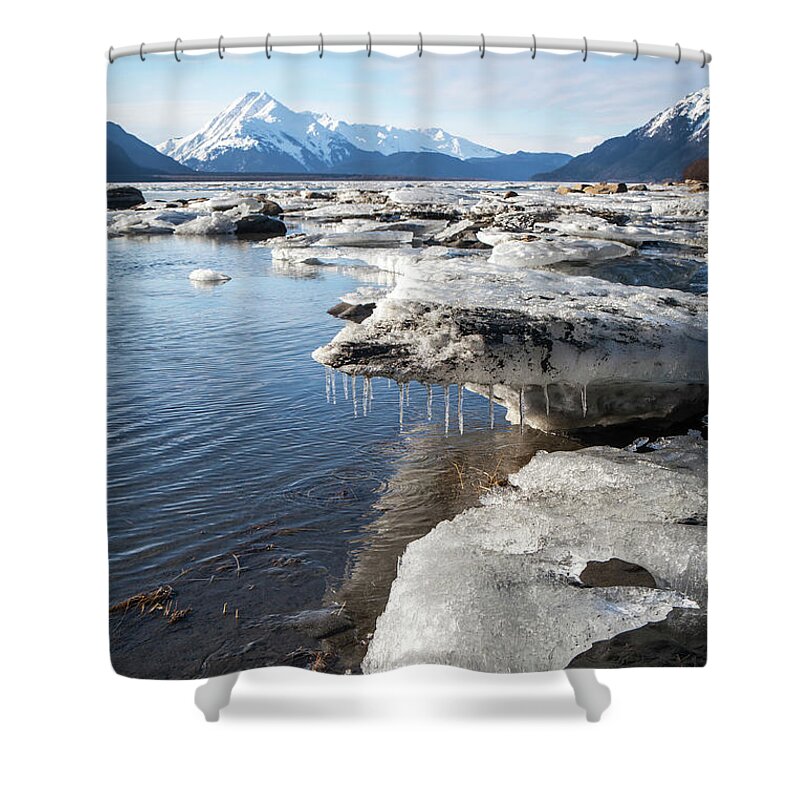 Chilkat Estuary Shower Curtain featuring the photograph Ice chunks in the Chilkat Estuary by Michele Cornelius
