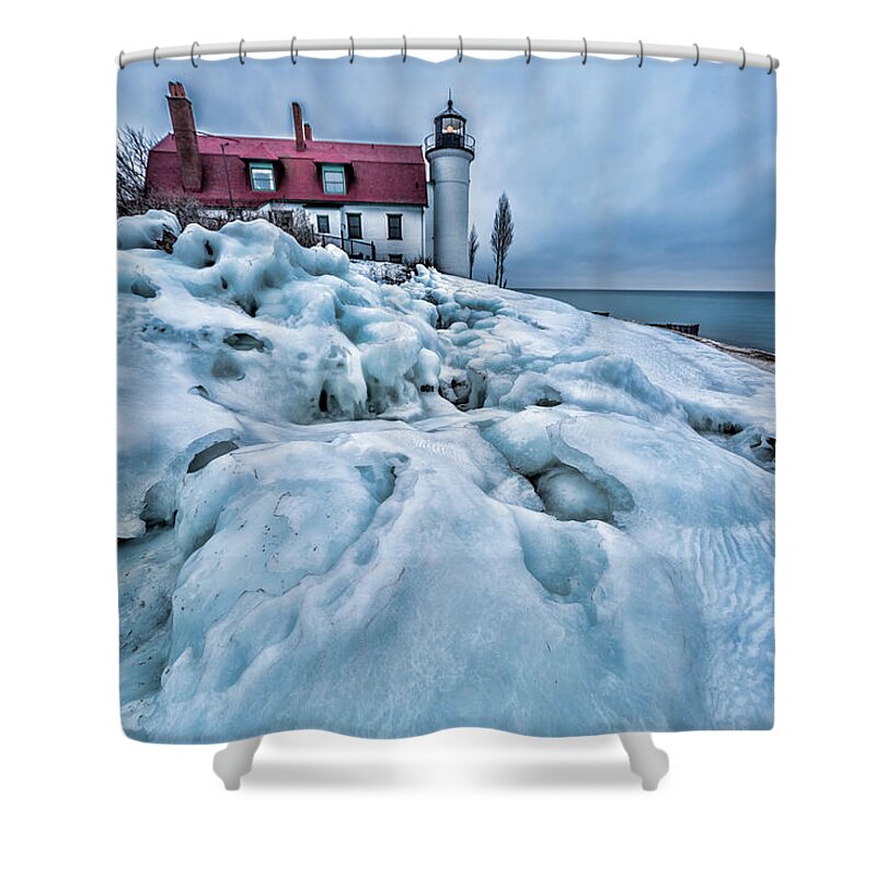 Point Betsie Lighsthouse Shower Curtain featuring the photograph Ice Cold by Joe Holley