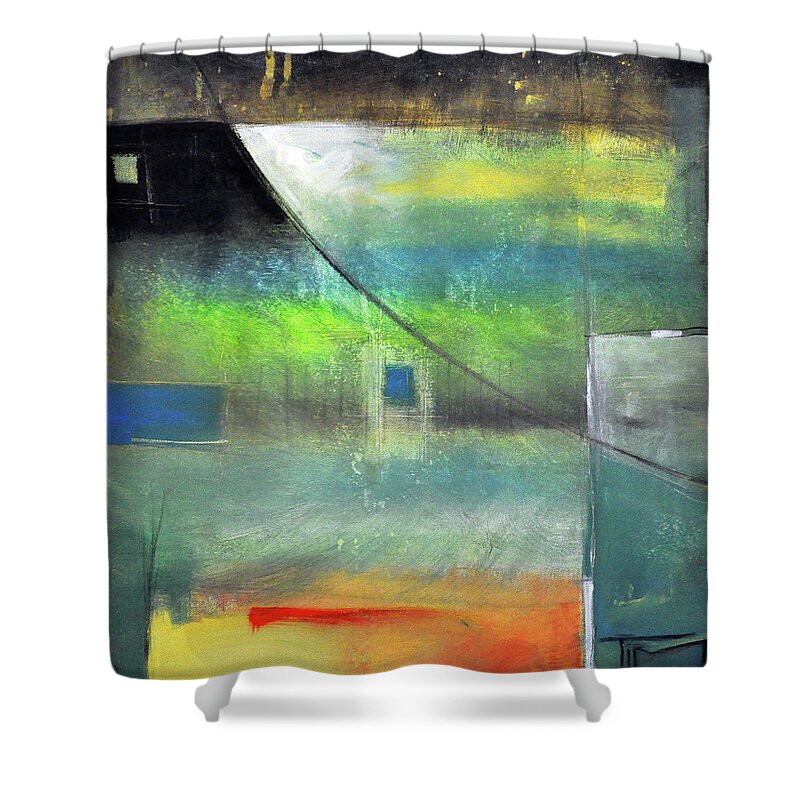 Abstract Shower Curtain featuring the painting Ice Fishing by Tim Nyberg