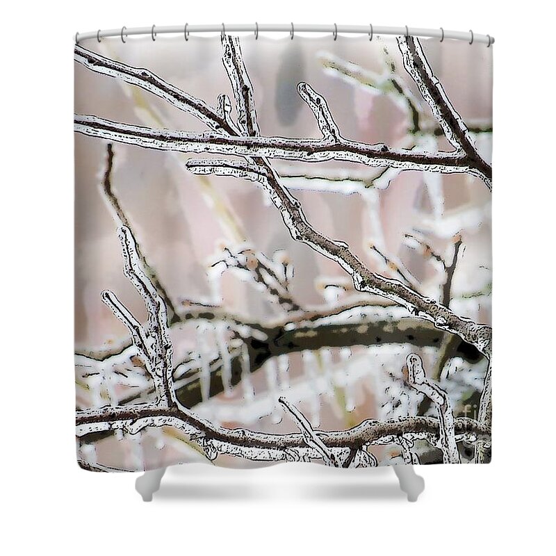 Ice Branches Branch Winter Lake Farm Photo Photograph Art Artist Artified Shower Curtain featuring the digital art Ice storm Ice by Craig Walters