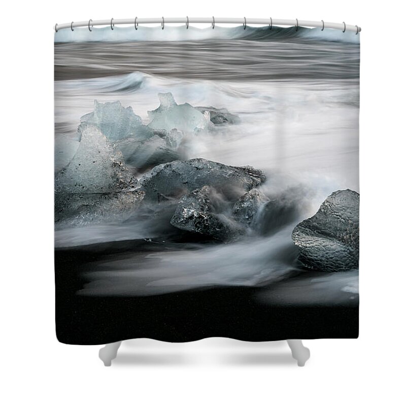 Icebergs Shower Curtain featuring the photograph Icebergs in ice beach, Iceland by Michalakis Ppalis