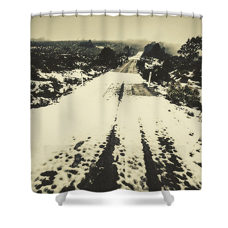 Winter Shower Curtain featuring the photograph Iced over road by Jorgo Photography