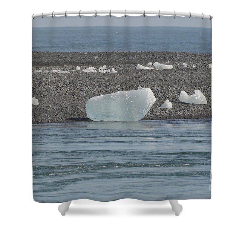 Glacier Shower Curtain featuring the photograph Iceland iceberg on the shore of a lagoon by DejaVu Designs