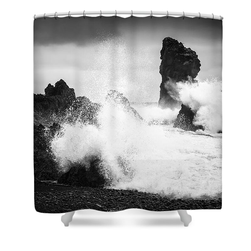 Iceland Shower Curtain featuring the photograph Iceland seascape waves and cliffs by Matthias Hauser