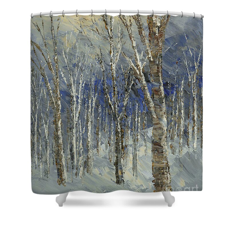 Forest Shower Curtain featuring the painting Icy Bells by Tatiana Iliina