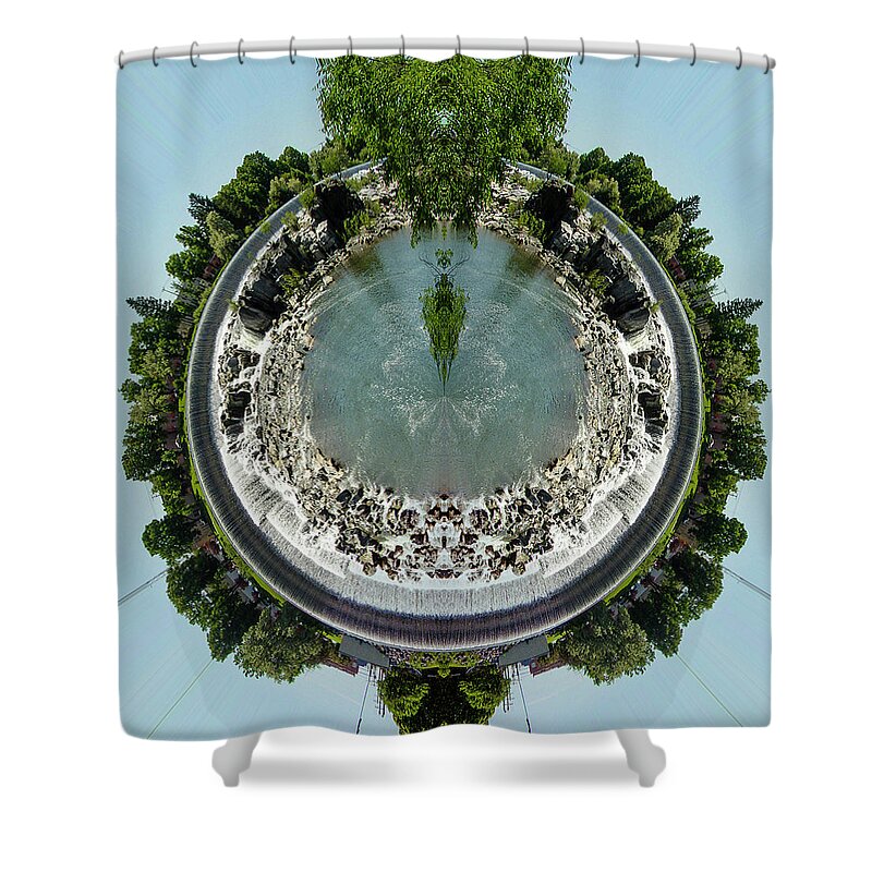 Blue Shower Curtain featuring the photograph Idaho Falls Mirrored Stereographic Projection by K Bradley Washburn