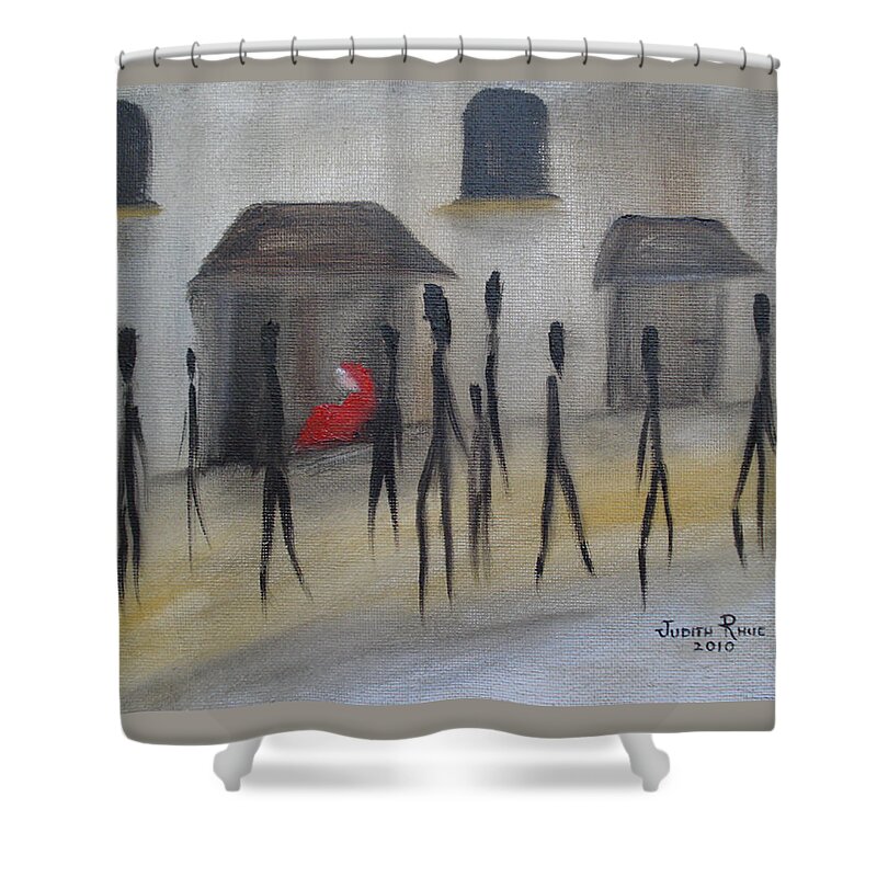 Homeless Shower Curtain featuring the painting Ignoring the Homeless by Judith Rhue