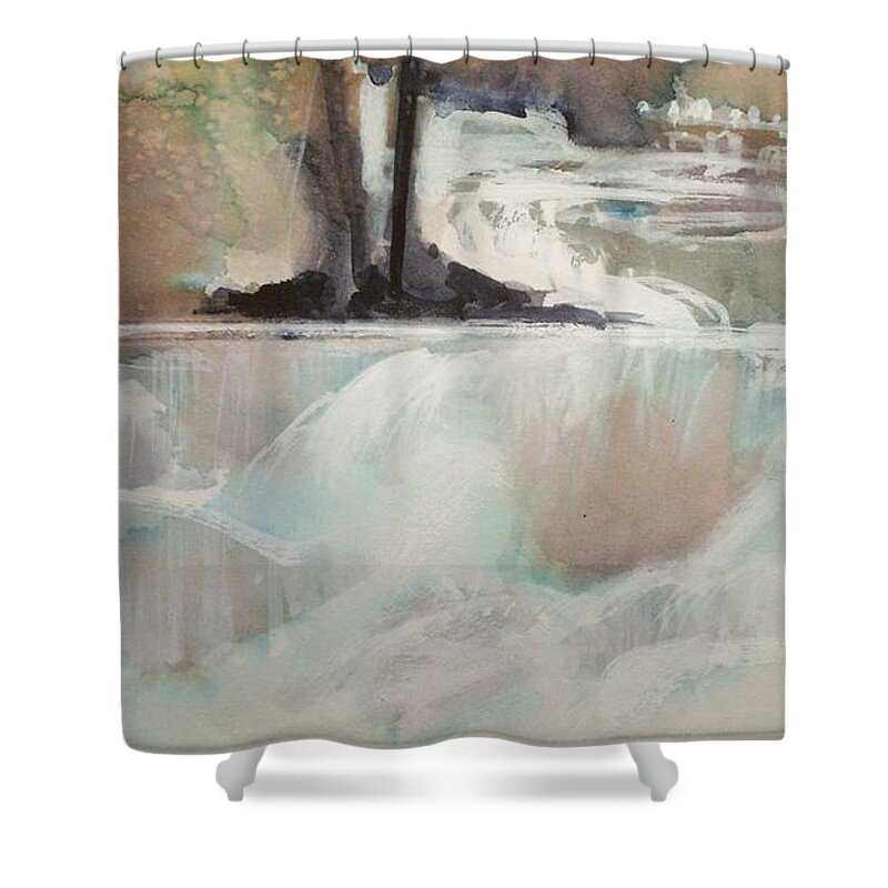 Water Outdoors Nature Travel Places Landscape Shower Curtain featuring the painting Iguacu Falls by Ed Heaton