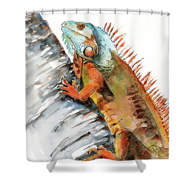 Iguana Shower Curtain featuring the painting Iguana 2 by Claudia Hafner
