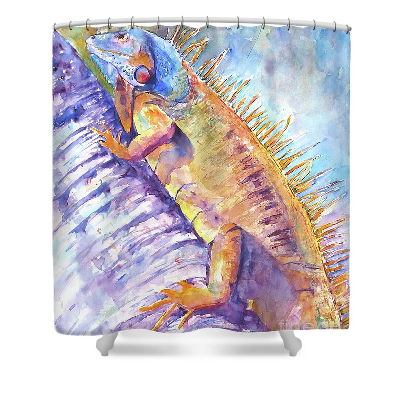 Iguana Shower Curtain featuring the painting Iguana #4 by Claudia Hafner