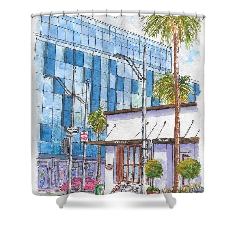 Il Fornaio Shower Curtain featuring the painting Il Fornaio in Beverly Hills, California by Carlos G Groppa