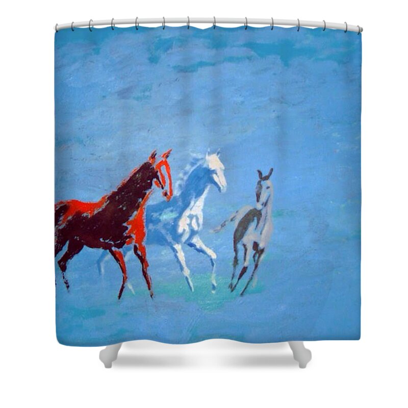 Horses Shower Curtain featuring the painting Il futuro ci viene incontro by Enrico Garff