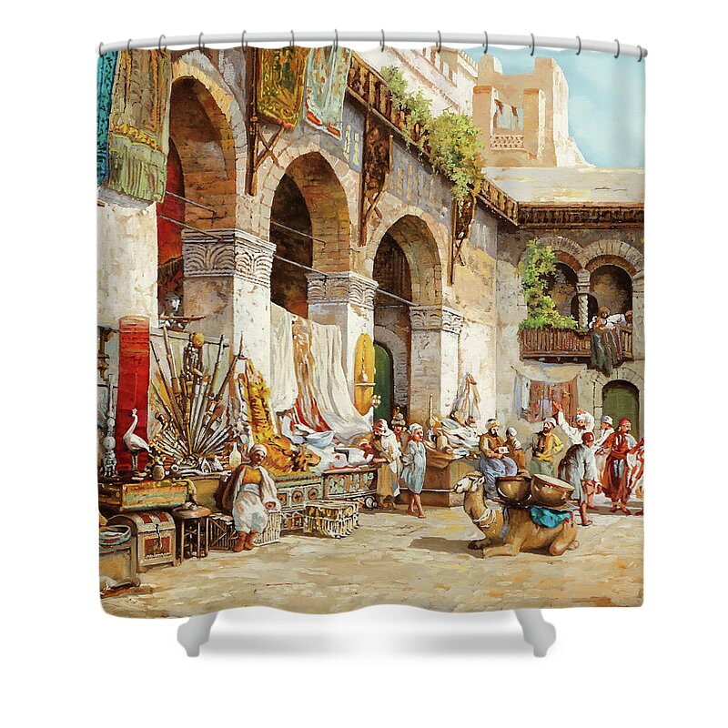 Arab Market Shower Curtain featuring the painting Il Mercato Arabo by Guido Borelli