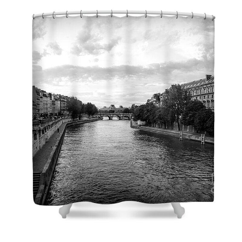Ile De La Cite Shower Curtain featuring the photograph ILE St- Louis Seine River Black White Stunning by Chuck Kuhn