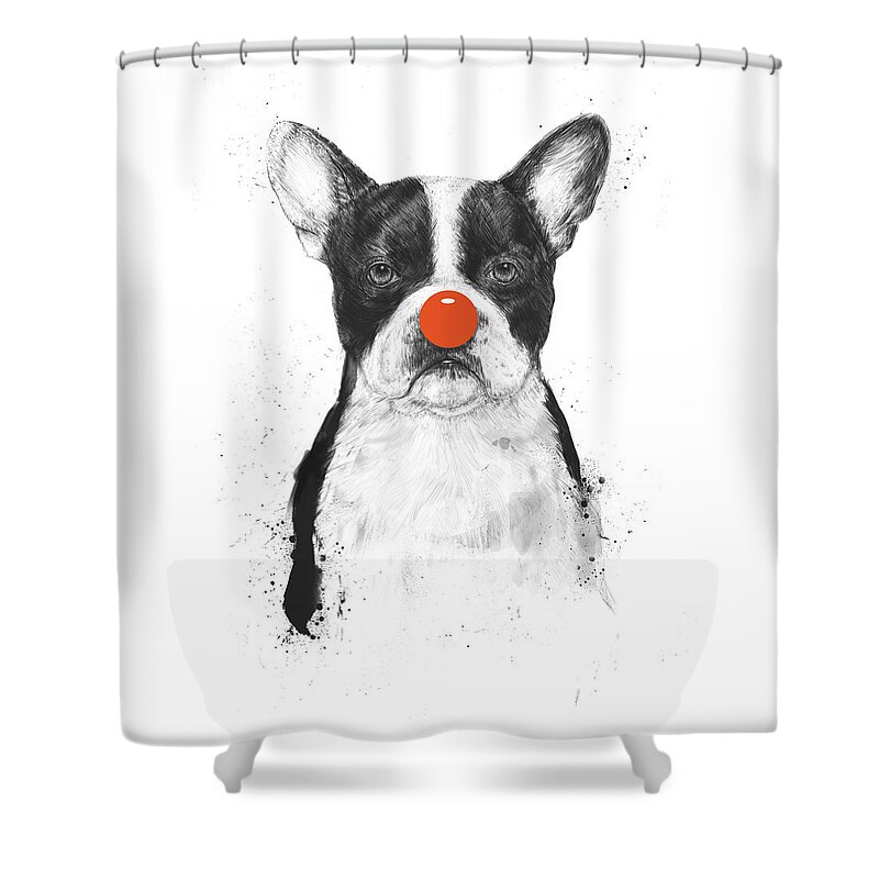 Dog Shower Curtain featuring the mixed media I'm not your clown by Balazs Solti