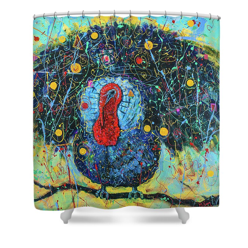 Turkey Shower Curtain featuring the painting I'm not a dinner by Maxim Komissarchik