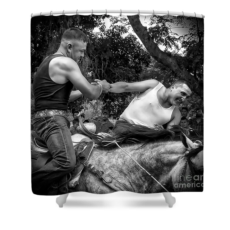 Race Shower Curtain featuring the photograph I'm Winning the Pull by Barry Weiss