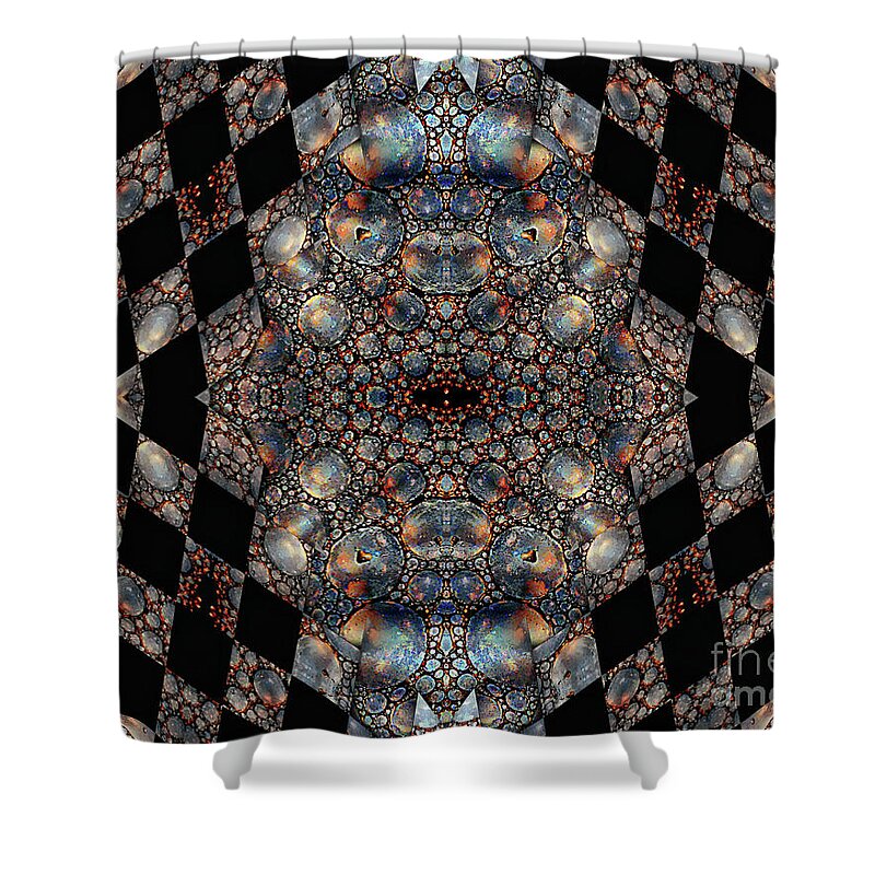 Abstract Shower Curtain featuring the mixed media Imaginary checkmate by Jolanta Anna Karolska