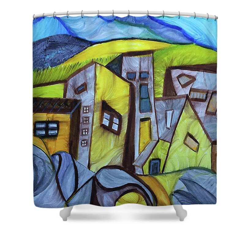 Pen Shower Curtain featuring the drawing Imaginary Roadside Textures by Dennis Ellman