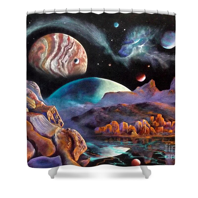 Planets Shower Curtain featuring the drawing Imagination by David Neace