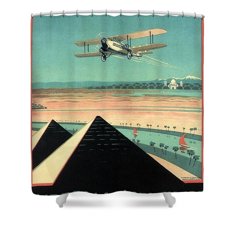 Imperial Airways Shower Curtain featuring the photograph Imperial Airways - Cairo, Baghdad, Karachi Air Service - Retro travel Poster - Vintage Poster by Studio Grafiikka