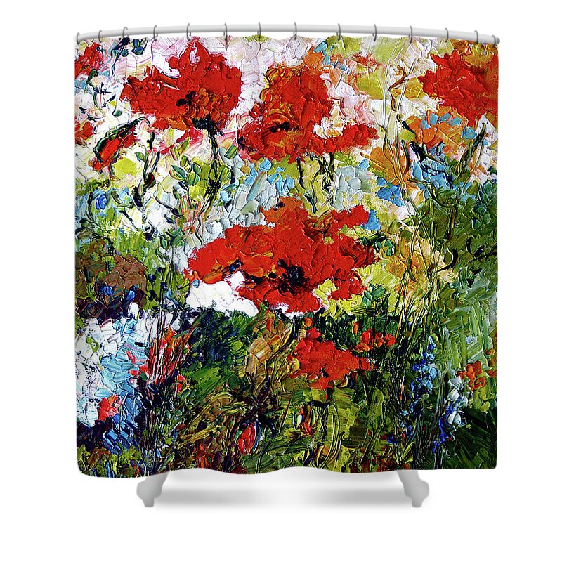 Flowers Shower Curtain featuring the painting Impressionist Red Poppies Provencale by Ginette Callaway