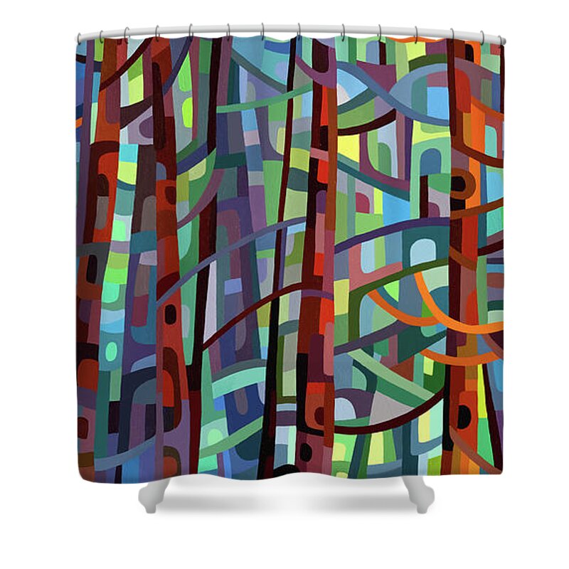 Shower Curtain featuring the painting In a Pine Forest - crop by Mandy Budan