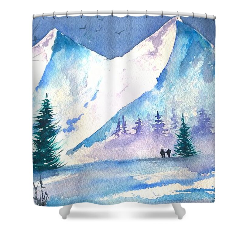 Watercolor Landscape Painting Shower Curtain featuring the painting In Awe Of Their Beauty by Eunice Miller